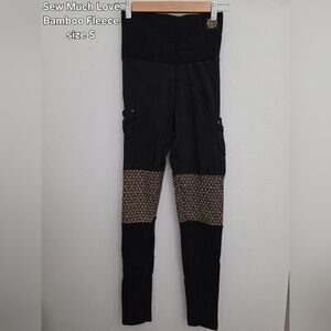 Sew Much Love Women's Black Bamboo Fleece Leggings with Printed Knee Panels